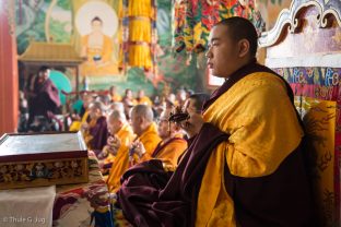 Jamgon Kongtrul Rinpoche makes long life mandala offerings to Thaye Dorje, His Holiness the 17th Gyalwa Karmapa
