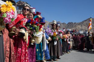Local people in traditional dress, waiting at Leh airport. Photo / Magda Jungowska
