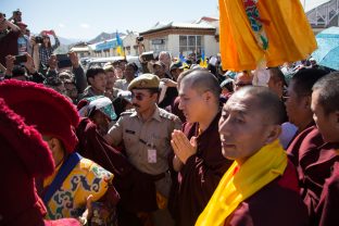 Thaye Dorje, His Holiness the 17th Gyalwa Karmapa, arriving at Leh airport. Photo / Magda Jungowska