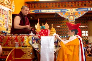 Thaye Dorje, His Holiness the 17th Gyalwa Karmapa, Sangyumla and Thugseyla at Dhagpo Kundreul Ling in Le Bost, France. Photo / Thule Jug