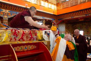 Thaye Dorje, His Holiness the 17th Gyalwa Karmapa, Sangyumla and Thugseyla at Dhagpo Kundreul Ling in Le Bost, France. Photo / Thule Jug