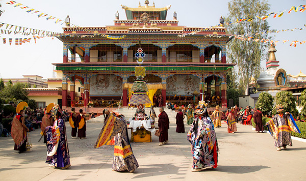 This year's Kagyu Monlam in Bodhgaya was preceded by several days of extensive Mahakala practice, culminating in the performance of elaborate lama dances on the final day. Photo/Norbu Zangpo