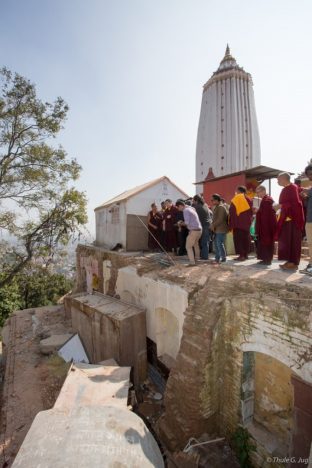 Thaye Dorje, His Holiness the 17th Gyalwa Karmapa, on a previous visit to the Karma Raja Maha Vihar monastery and the Stupa at Swayambhu.