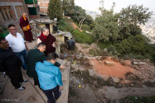 Thaye Dorje, His Holiness the 17th Gyalwa Karmapa, on a previous visit to the Karma Raja Maha Vihar monastery and the Stupa at Swayambhu.