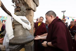 Thaye Dorje, His Holiness the 17th Gyalwa Karmapa, on a previous visit to the Karma Raja Maha Vihar monastery and the Stupa at Swayambhu.