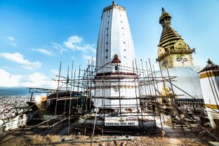 Following the April 2015 earthquake in Kathmandu, reconstruction started on the Karma Raja Maha Vihar monastery and 17 Buddhacharya residences at Swayambhu. Photo / Tokpa Korlo