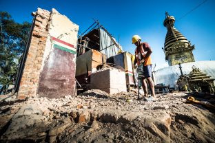 Following the April 2015 earthquake in Kathmandu, reconstruction started on the Karma Raja Maha Vihar monastery and 17 Buddhacharya residences at Swayambhu. Photo / Tokpa Korlo