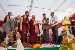 The handover ceremony of the Karma Raja Maha Vihar monastery and 17 Buddhacharya residences at Swayambhu in Kathmandu, 26 April 2021.