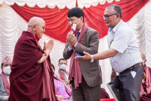 The handover ceremony of the Karma Raja Maha Vihar monastery and 17 Buddhacharya residences at Swayambhu in Kathmandu, 26 April 2021.