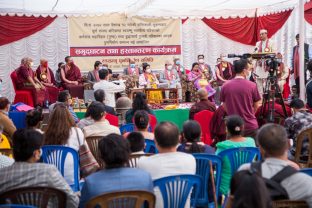 The handover ceremony of the Karma Raja Maha Vihar monastery and 17 Buddhacharya residences at Swayambhu in Kathmandu, 26 April 2021.