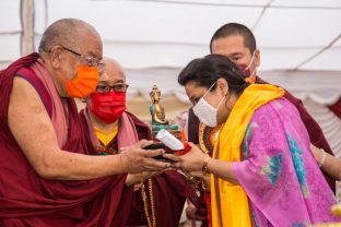 The handover ceremony of the Karma Raja Maha Vihar monastery and 17 Buddhacharya residences at Swayambhu in Kathmandu, 26 April 2021.