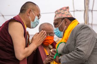 The handover ceremony of the Karma Raja Maha Vihar monastery and 17 Buddhacharya residences at Swayambhu in Kathmandu, 26 April 2021.