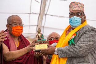 The handover ceremony of the Karma Raja Maha Vihar monastery and 17 Buddhacharya residences at Swayambhu in Kathmandu, 26 April 2021.