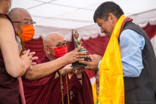 The handover ceremony of the Karma Raja Maha Vihar monastery and 17 Buddhacharya residences at Swayambhu in Kathmandu, 26 April 2021.