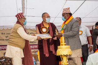 The handover ceremony of the Karma Raja Maha Vihar monastery and 17 Buddhacharya residences at Swayambhu in Kathmandu, 26 April 2021.