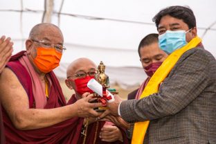 The handover ceremony of the Karma Raja Maha Vihar monastery and 17 Buddhacharya residences at Swayambhu in Kathmandu, 26 April 2021.