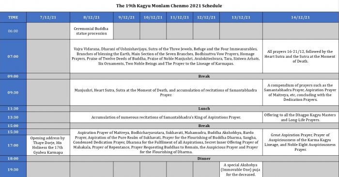 Kagyu Monlam 2021 Schedule