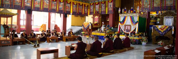 Thaye Dorje, His Holiness the 17th Gyalwa Karmapa, pays respects to his late teacher, Professor Sempa Dorje. Photo / Lekshey jorden