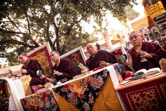 Thaye Dorje, His Holiness the 17th Gyalwa Karmapa, and high Kagyu lamas at the Kagyu Monlam. Photo / Tokpa Korlo