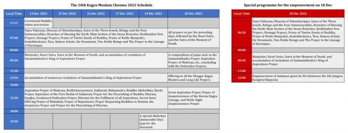 The 20th Kagyu Monlam Chenmo 2022 Schedule