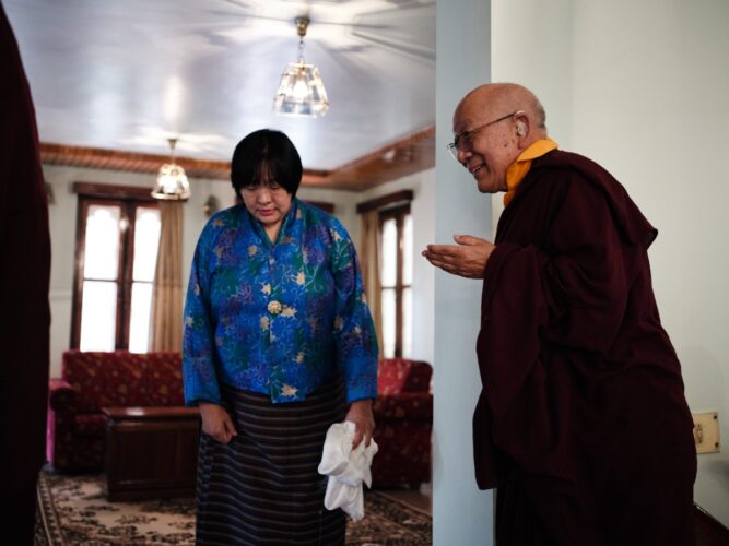 Karmapa bestows long life empowerment on HRH Ashi Chokyi Wangmo Wangchuck and family