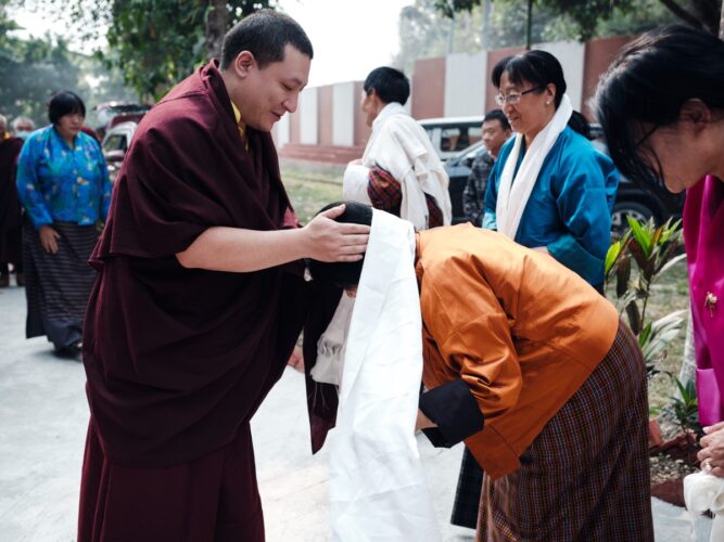 Karmapa bestows long life empowerment on HRH Ashi Chokyi Wangmo Wangchuck and family