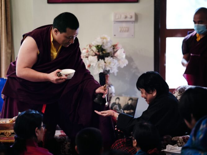 Karmapa bestows long life empowerment on HRH Ashi Chokyi Wangmo Wangchuck and family