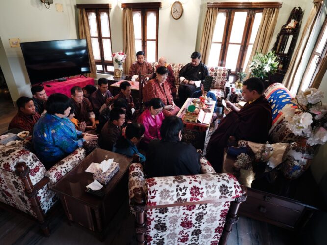 Karmapa bestows long life empowerment on HRH Ashi Chokyi Wangmo Wangchuck and family