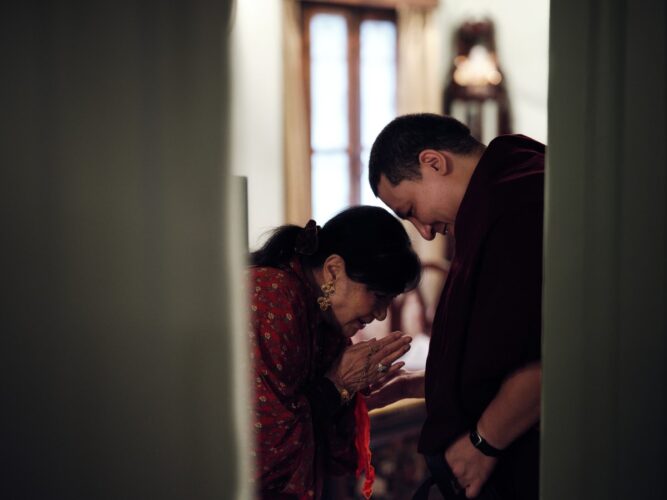 Karmapa bestows long life empowerment on HRH Ashi Chokyi Wangmo Wangchuck and family