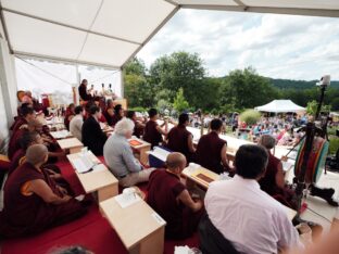 Thaye Dorje, His Holiness the 17th Gyalwa Karmapa, visits Dhagpo Kagyu Ling in France, 2023. Photo: Tokpa Korlo.