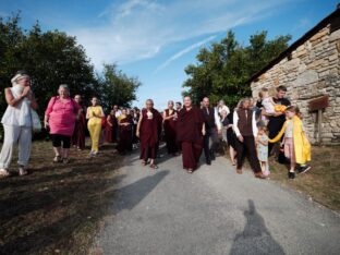 Thaye Dorje, His Holiness the 17th Gyalwa Karmapa, visits Dhagpo Kagyu Ling in France, 2023. Photo: Tokpa Korlo.