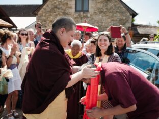 Thaye Dorje, His Holiness the 17th Gyalwa Karmapa, visits Dhagpo Kagyu Ling in France, 2023. Photo: Tokpa Korlo.