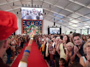 Thaye Dorje, His Holiness the 17th Gyalwa Karmapa, visits Dhagpo Kagyu Ling in France, 2023. Photo: Tokpa Korlo.