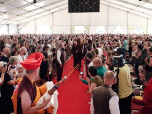 Thaye Dorje, His Holiness the 17th Gyalwa Karmapa, visits Dhagpo Kagyu Ling in France, 2023. Photo: Tokpa Korlo.