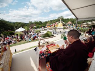 Thaye Dorje, His Holiness the 17th Gyalwa Karmapa, visits Dhagpo Kagyu Ling in France, 2023. Photo: Tokpa Korlo.