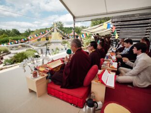 Thaye Dorje, His Holiness the 17th Gyalwa Karmapa, visits Dhagpo Kagyu Ling in France, 2023. Photo: Tokpa Korlo.