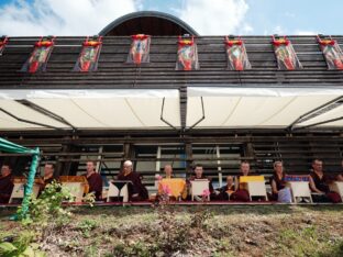 Thaye Dorje, His Holiness the 17th Gyalwa Karmapa, visits Dhagpo Kagyu Ling in France, 2023. Photo: Tokpa Korlo.