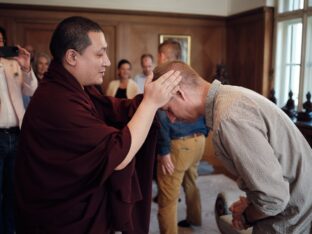 Thaye Dorje, His Holiness the 17th Gyalwa Karmapa, visits the Europe Center as part of his European tour, Aug 2023. Photo: Tokpa Korlo.