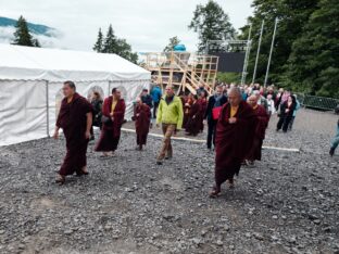 Thaye Dorje, His Holiness the 17th Gyalwa Karmapa, visits the Europe Center as part of his European tour, Aug 2023. Photo: Tokpa Korlo.