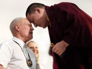 Thaye Dorje, His Holiness the 17th Gyalwa Karmapa, visits the Europe Center as part of his European tour, Aug 2023. Photo: Tokpa Korlo.