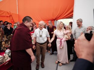 Thaye Dorje, His Holiness the 17th Gyalwa Karmapa, visits the Europe Center as part of his European tour, Aug 2023. Photo: Tokpa Korlo.