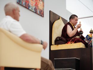 Thaye Dorje, His Holiness the 17th Gyalwa Karmapa, visits the Europe Center as part of his European tour, Aug 2023. Photo: Tokpa Korlo.