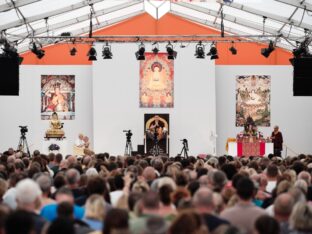 Thaye Dorje, His Holiness the 17th Gyalwa Karmapa, visits the Europe Center as part of his European tour, Aug 2023. Photo: Tokpa Korlo.