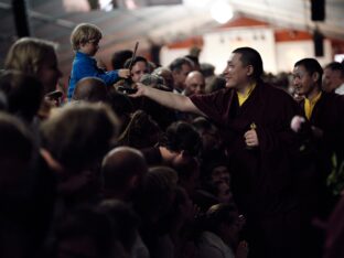 Thaye Dorje, His Holiness the 17th Gyalwa Karmapa, visits the Europe Center as part of his European tour, Aug 2023. Photo: Tokpa Korlo.