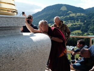 Thaye Dorje, His Holiness the 17th Gyalwa Karmapa, visits the Europe Center as part of his European tour, Aug 2023. Photo: Tokpa Korlo.