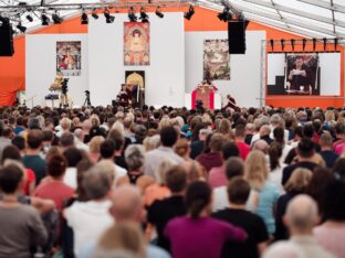 Thaye Dorje, His Holiness the 17th Gyalwa Karmapa, visits the Europe Center as part of his European tour, Aug 2023. Photo: Tokpa Korlo.