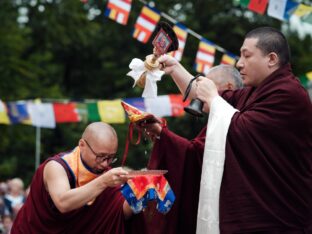 Thaye Dorje, His Holiness the 17th Gyalwa Karmapa, visits the Europe Center as part of his European tour, Aug 2023. Photo: Tokpa Korlo.