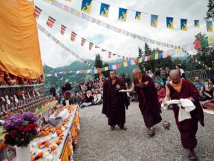 Thaye Dorje, His Holiness the 17th Gyalwa Karmapa, visits the Europe Center as part of his European tour, Aug 2023. Photo: Tokpa Korlo.