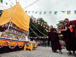 Thaye Dorje, His Holiness the 17th Gyalwa Karmapa, visits the Europe Center as part of his European tour, Aug 2023. Photo: Tokpa Korlo.