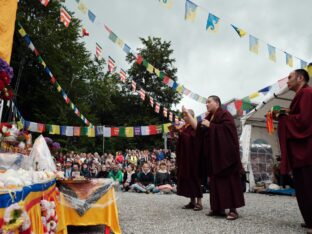 Thaye Dorje, His Holiness the 17th Gyalwa Karmapa, visits the Europe Center as part of his European tour, Aug 2023. Photo: Tokpa Korlo.